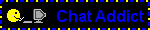 black blinkie with blue text reading 'chat addict' with a smiley face sitting at a computer