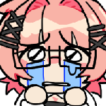 a chibi of a girl with pink hair crying profusely with big wet eyes